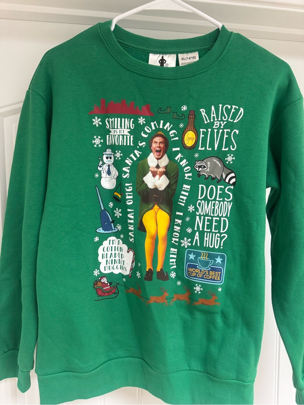 ELF Green Graphic Crewneck Sweatshirt with Yellow Leggings Detail